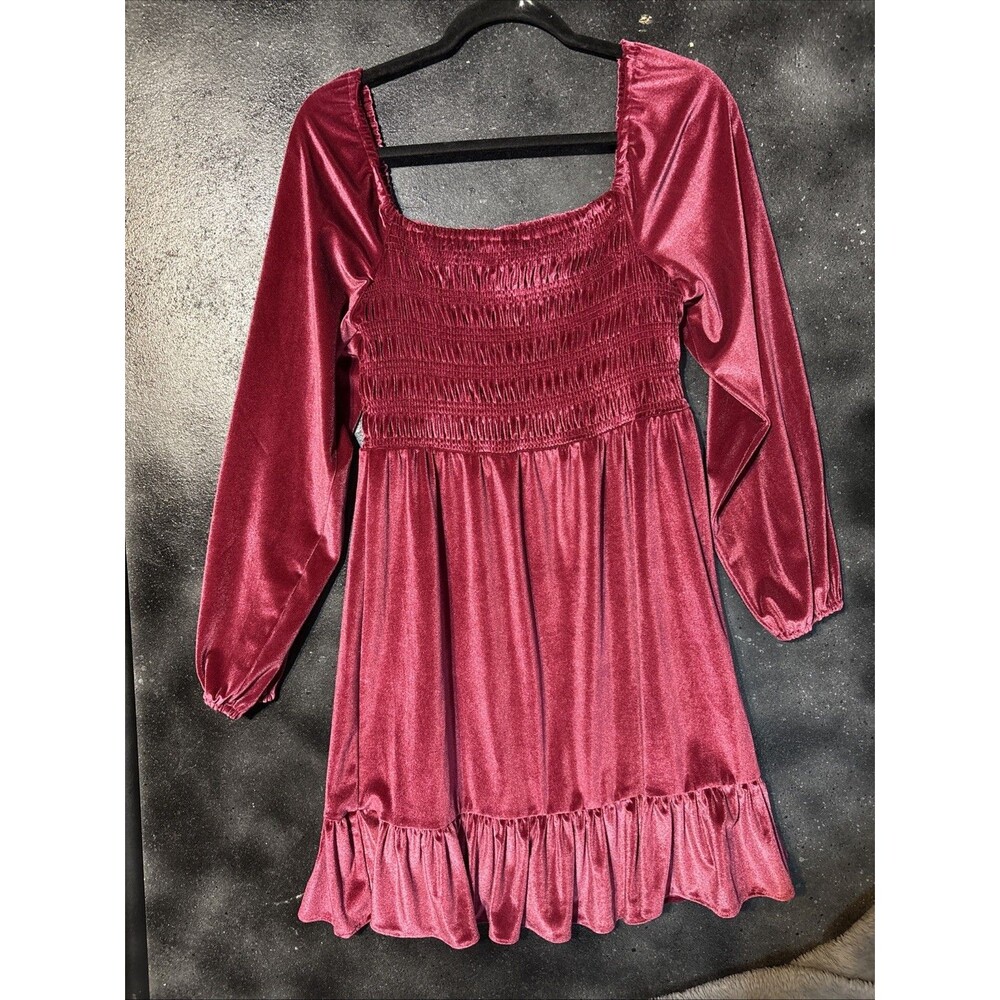 LC Lauren Conrad Smocked Top Velvet Velour Mini Party Dress Ruffled Hem Size S